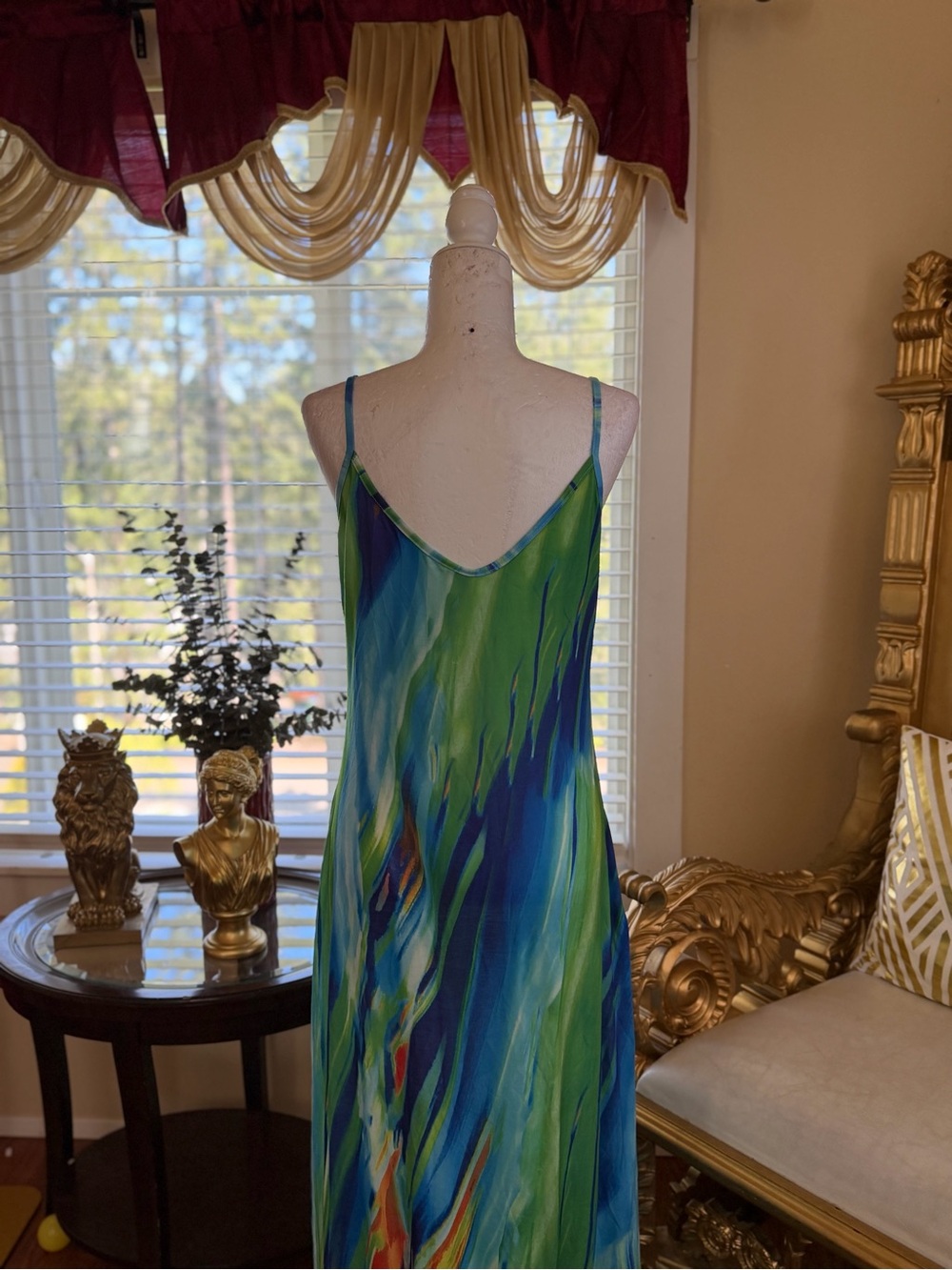 Colorful Abstract Print Maxi Slip Dress - Blue, Green & Red - Picture 4 of 4
